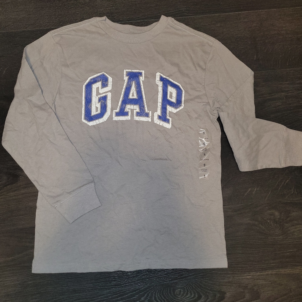 🛍GAP Grey New No Tags Only Size Strip Long Sleeve T Shirt Boys Size 10